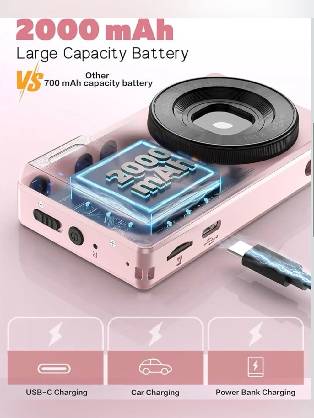 Digital Camera with Front Rear Lens, Autofocus 64MP 4K Camera for Photography